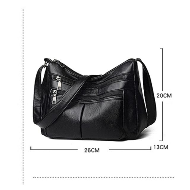 Realaiot Fashion PU Leather Shoulder Bag Portable Elegant Women Large Capacity Mother Daily Square Bag Travel Multi-zipper Messenger Bag