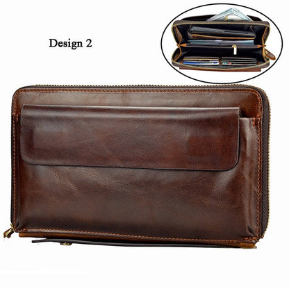 Business Genuine Leather Clutch Wallet Men Long Leather Phone Bag Purse Male  Large Size Handy Coin Wallet Card Holder Money Bag Gifts for Men