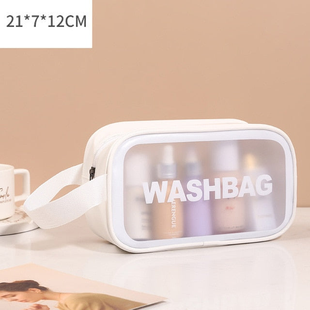 Cyflymder PU Women Travel Storage Bag Toiletry Organize Waterproof PVC Cosmetic Bag Portable Transparent MakeUp Bag Female Wash Bag