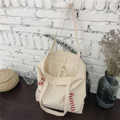 Realaiot Korean Large Canvas Tote Shopper Bags for Women Letters Zipper Woman Shoulder Shopping Bag Ladies Cotton Cloth Eco Handbags