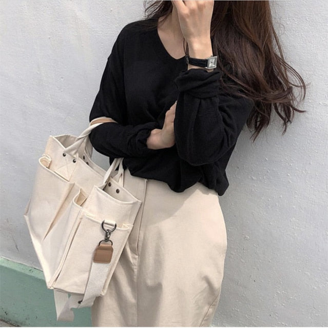 casual canvas large capacity tote women handbags designer wide strap shoulder crossbody bags lady shopper bag female big purses