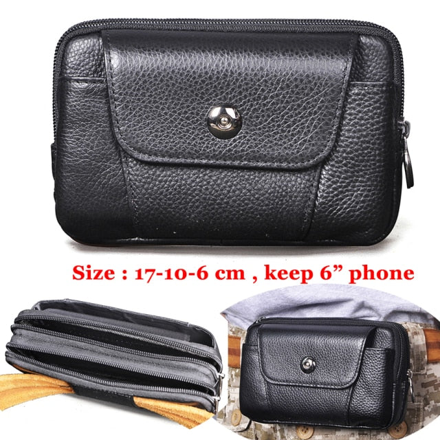 Cyflymder Real Leather men Casual Design Small Waist Bag Cowhide Fashion Hook Bum Bag Waist Belt Pack Cigarette Case 5.5" Phone Pouch 1609