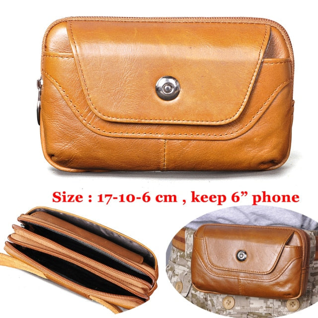 Cyflymder Real Leather men Casual Design Small Waist Bag Cowhide Fashion Hook Bum Bag Waist Belt Pack Cigarette Case 5.5" Phone Pouch 1609