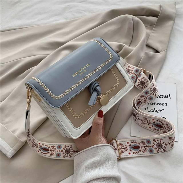 Realaiot Contrast color Leather Crossbody Bags For Women Travel Handbag Fashion Simple Shoulder Messenger Bag Ladies Cross Body Bag