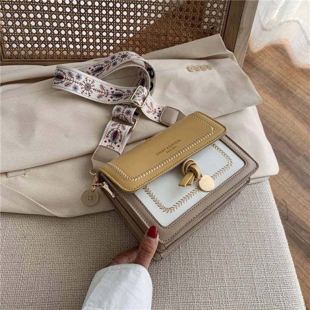 Realaiot Contrast color Leather Crossbody Bags For Women Travel Handbag Fashion Simple Shoulder Messenger Bag Ladies Cross Body Bag