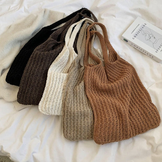 Cyflymder New Wool Knitted Shoulder Shopping Bag for Women Vintage Fashion Cotton Cloth Girls Tote Shopper Bag Large Female Handbag