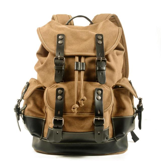 Cyflymder Men's outdoor shoulder casual student bag large capacity travel backpack canvas leather climbing bag