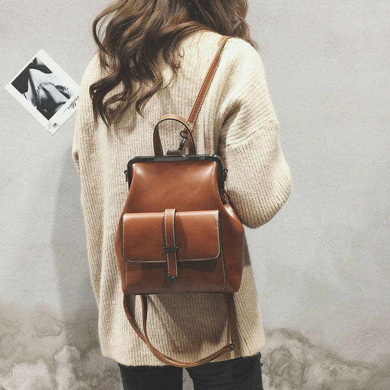 Realaiot College Wind Retro Women Backpacks Fashion New High-quality PU Leather Women Shoulder Bags School bag Travel Books Rucksack