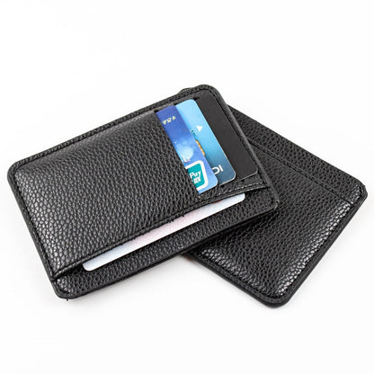 Black Simple Solid Color Men Card Holder PU Leather 6 Cards Slot Ultra-thin Lichee Pattern Wallet Card & ID Holders Bags