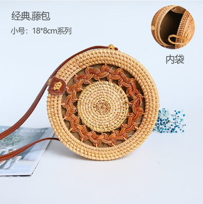 Realaiot Woven Rattan Bag Round Straw Shoulder Bag Small Beach HandBags Women Summer Hollow Handmade Messenger Crossbody Bags