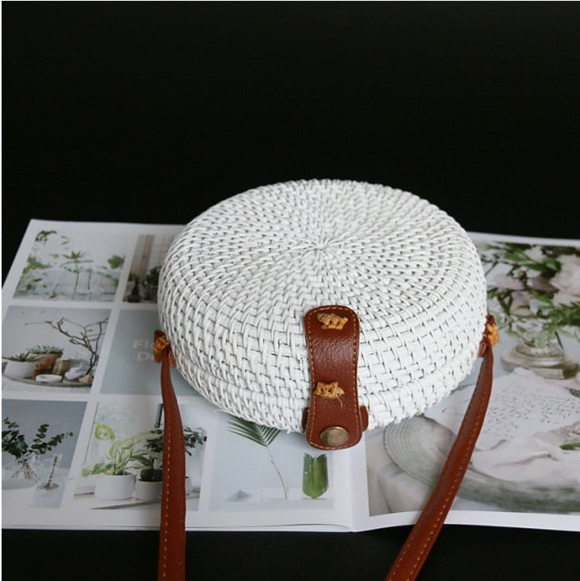 Realaiot Woven Rattan Bag Round Straw Shoulder Bag Small Beach HandBags Women Summer Hollow Handmade Messenger Crossbody Bags