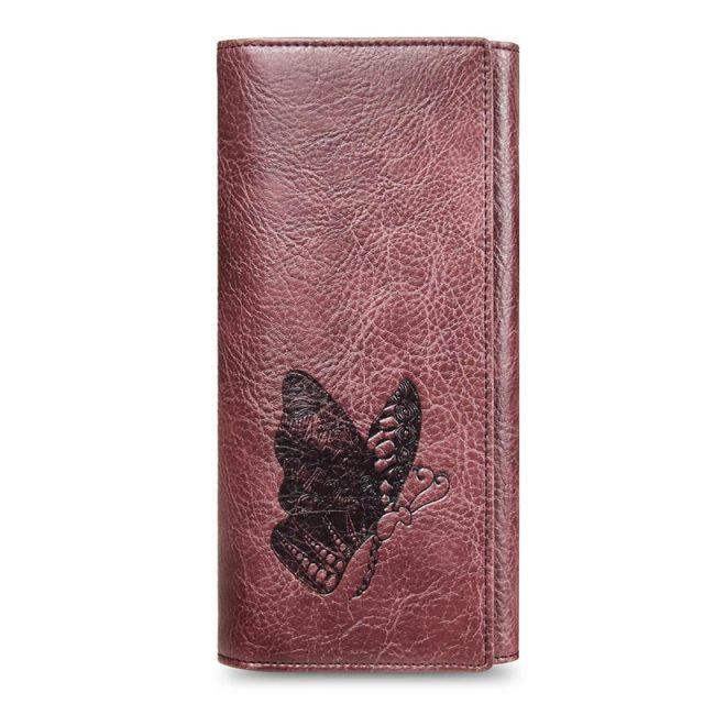 Realaiot Genuine Leather Women Wallet Long Purse Butterfly Embossing Wallets Female Card Holders Carteira Feminina Phone bag