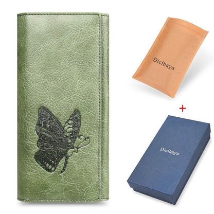 Realaiot Genuine Leather Women Wallet Long Purse Butterfly Embossing Wallets Female Card Holders Carteira Feminina Phone bag