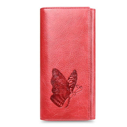 Realaiot Genuine Leather Women Wallet Long Purse Butterfly Embossing Wallets Female Card Holders Carteira Feminina Phone bag