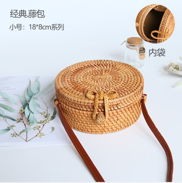 20x8cm Circle Handwoven Women Messenger Bags Round Retro Rattan Straw Beach Crossbody Bag good quality Bolsa Masculina