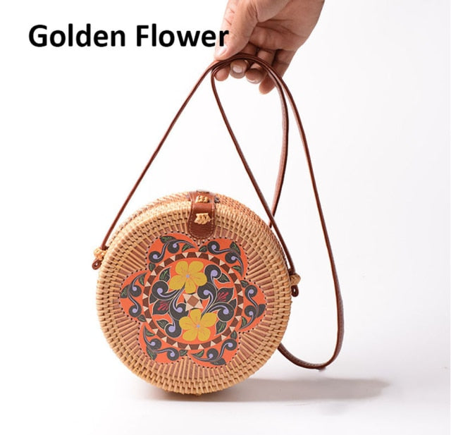 20x8cm Circle Handwoven Women Messenger Bags Round Retro Rattan Straw Beach Crossbody Bag good quality Bolsa Masculina