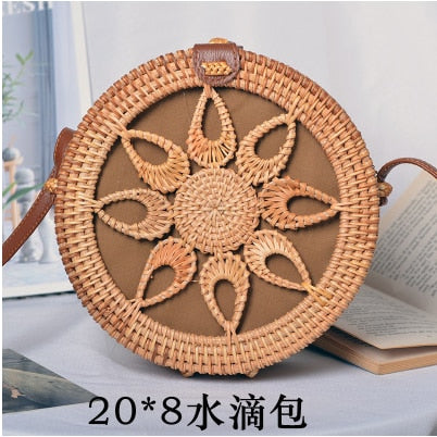 20x8cm Circle Handwoven Women Messenger Bags Round Retro Rattan Straw Beach Crossbody Bag good quality Bolsa Masculina