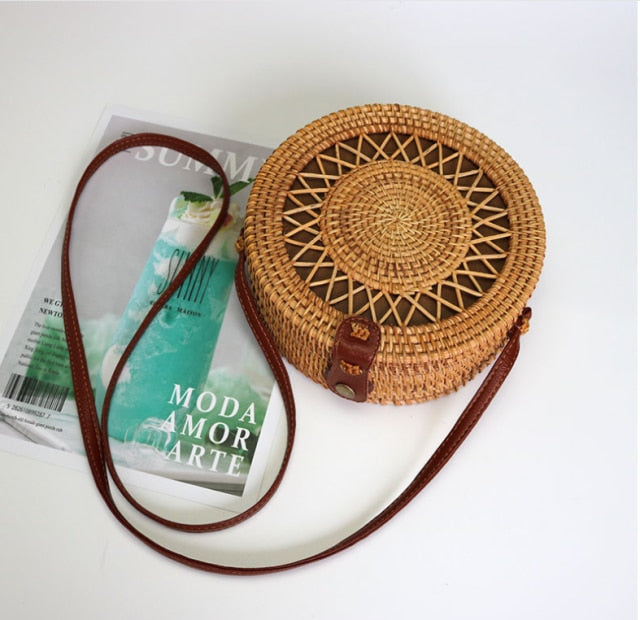 20x8cm Circle Handwoven Women Messenger Bags Round Retro Rattan Straw Beach Crossbody Bag good quality Bolsa Masculina