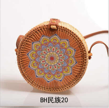 20x8cm Circle Handwoven Women Messenger Bags Round Retro Rattan Straw Beach Crossbody Bag good quality Bolsa Masculina