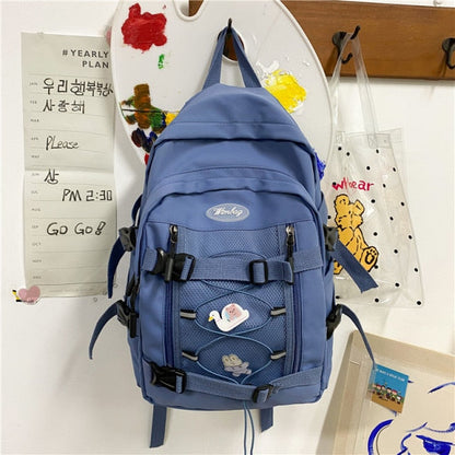 Cyflymder New Large Capacity Drawstring Women Backpack Female Multi-pocket Waterproof Nylon Book Bag College Girl Buttons Schoolbag