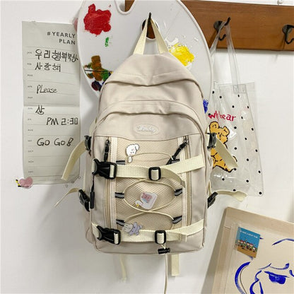 Cyflymder New Large Capacity Drawstring Women Backpack Female Multi-pocket Waterproof Nylon Book Bag College Girl Buttons Schoolbag