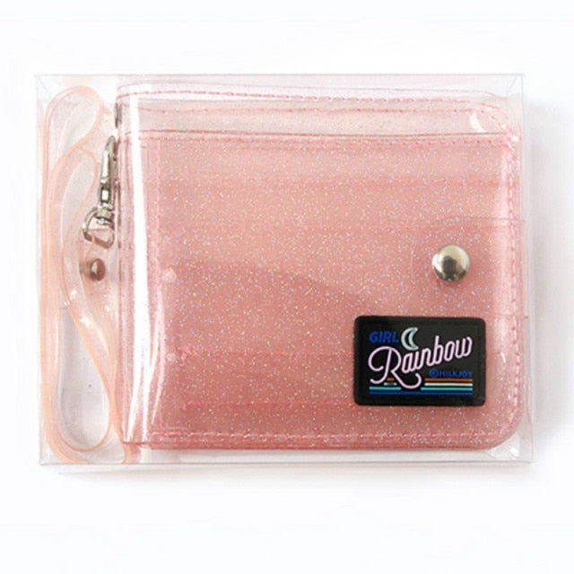 Realaiot Transparent Jelly Neck Wallet Laser Halter Girls Coin Purse Ins Korea Letter Card Holder Bag Clutch Women Girl Cute Wallets