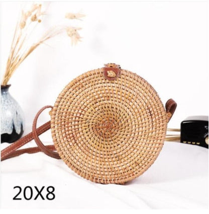 20x8cm Circle Handwoven Women Messenger Bags Round Retro Rattan Straw Beach Crossbody Bag good quality Bolsa Masculina