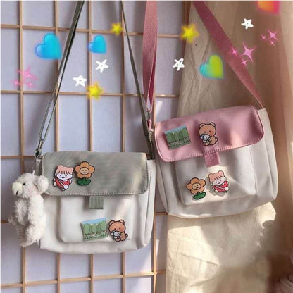 Cyflymder Shopping Bags Women Sweet Kawaii Printed Canvas Leisure Daily Shop Bag Crossbody Purse New