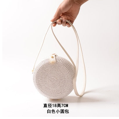 Realaiot Woven Rattan Bag Round Straw Shoulder Bag Small Beach HandBags Women Summer Hollow Handmade Messenger Crossbody Bags