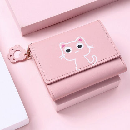 Cyflymder New Women Wallet Cute Cat Short Wallet Leather Small Purse Girls Money Bag Card Holder Ladies Female Hasp Fashion