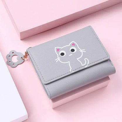 Cyflymder New Women Wallet Cute Cat Short Wallet Leather Small Purse Girls Money Bag Card Holder Ladies Female Hasp Fashion