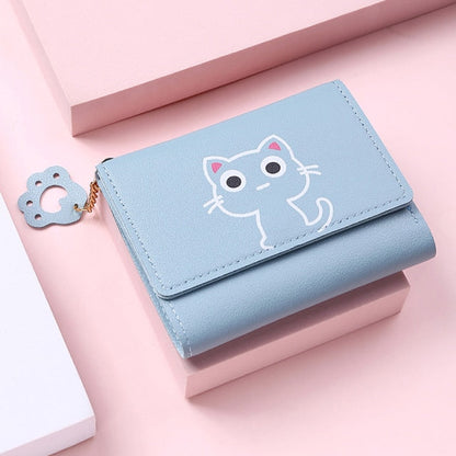 Cyflymder New Women Wallet Cute Cat Short Wallet Leather Small Purse Girls Money Bag Card Holder Ladies Female Hasp Fashion