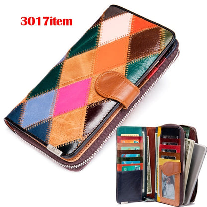 Realaiot Women's Wallet Genuine Leather Patchwork Wallet for Women Clutch Bags for Cellphone Women's Purses Coin Wallets Long 4202