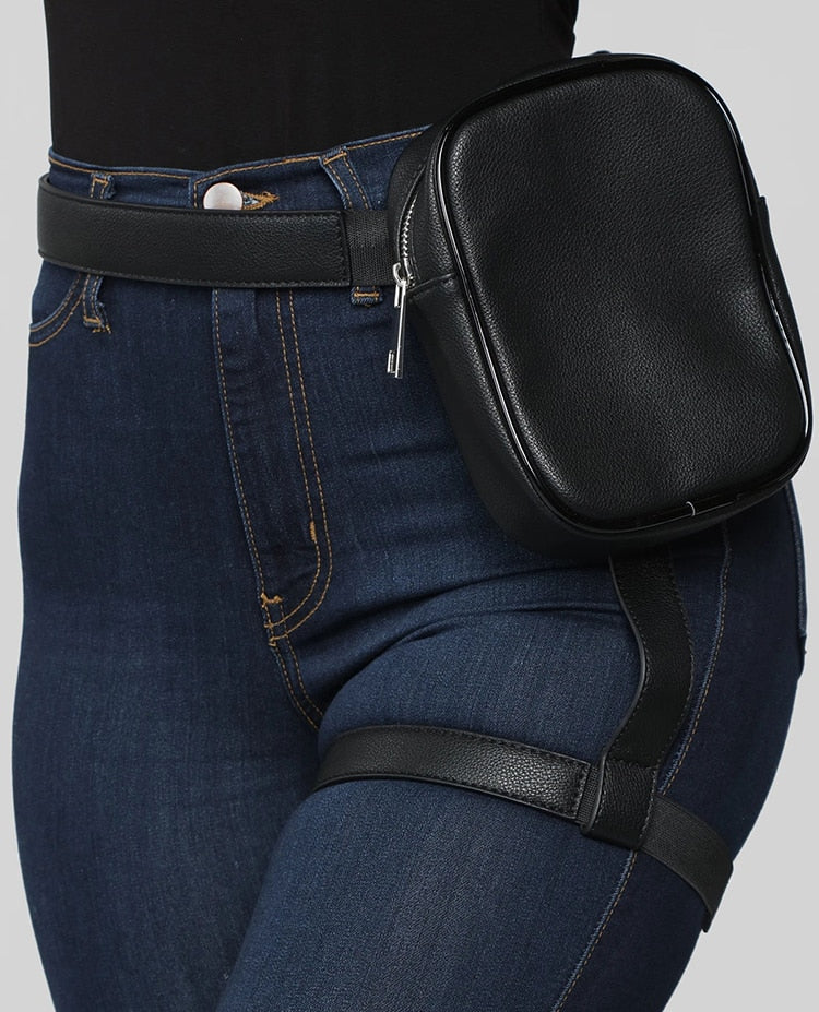 BQ Fashion INS Hot Trendy Stylish Women Waist Leg Belt Leather Cool Girl Bag Fanny Pack For Outdoor Hiking Motorcycle