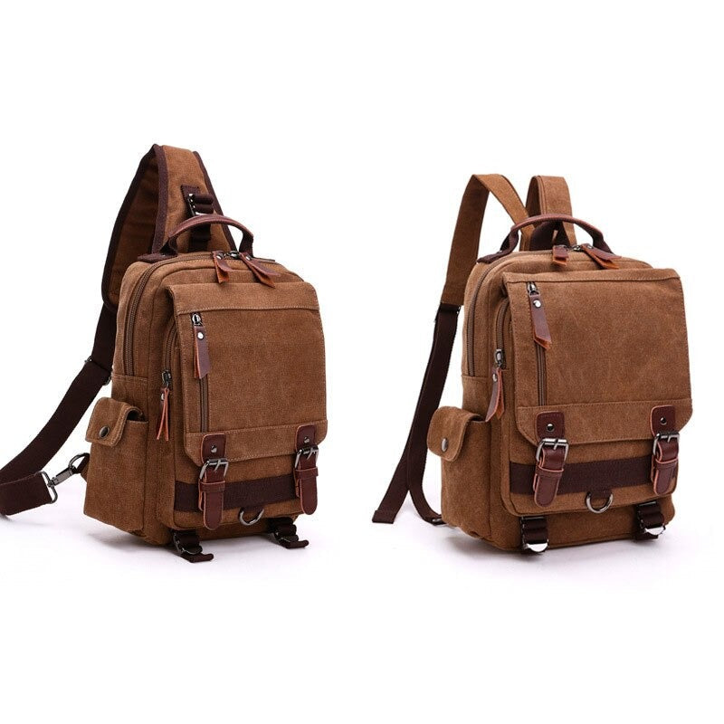 Cyflymder New Canvas Bag Men Bag Retro Shoulder Solid Color Zipper Single Root, Double Root Vertical Section Square Menus Diagonal Package