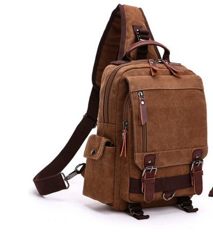 Cyflymder New Canvas Bag Men Bag Retro Shoulder Solid Color Zipper Single Root, Double Root Vertical Section Square Menus Diagonal Package