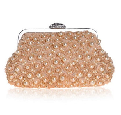 Realaiot Beaded Women Clutch Party Wedding Chain Shoulder Handbags Diamonds Metal Rose Vintage Evening Bags Gifts for Women