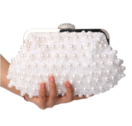 Realaiot Beaded Women Clutch Party Wedding Chain Shoulder Handbags Diamonds Metal Rose Vintage Evening Bags Gifts for Women