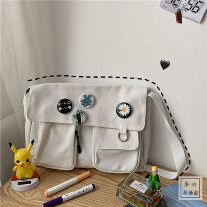 Realaiot Canvas Messenger Korean Version Tooling Female Harajuku Messenger Bag Multifunctional Outdoor Travel Student School Package