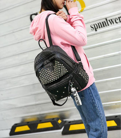 Cyflymder New Fashion Women Backpacks Washed Leather Backpacks Lady Girls Travel Women Bags Rivet Backpacks Student School Bag Hot