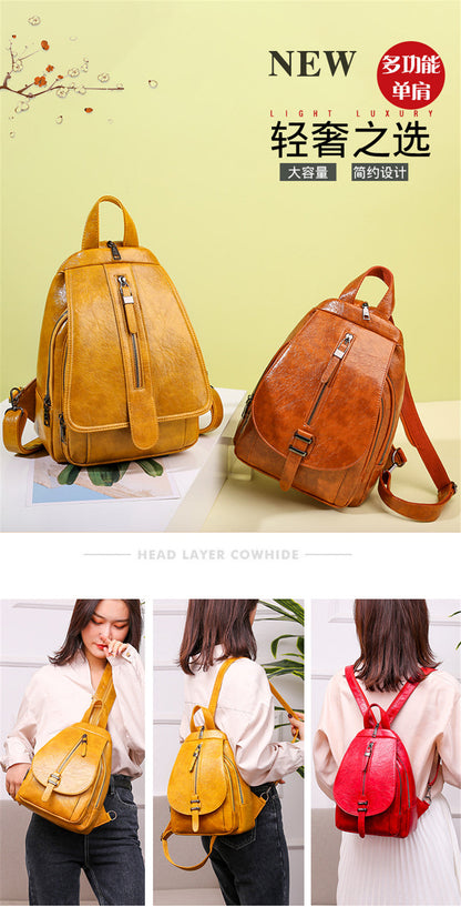 Cyflymder New Women Backpack High Quality Oil Wax Leather Backpack Chest Bag Fashion Travel Backpack Daily Bag Backbag Mochila Sac