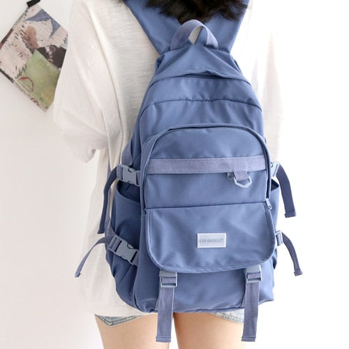 Realaiot Solid Color Female Backpack for Girls Korean Large-capacity School Bag for Teenage Girl Boy Students School Backpack College New