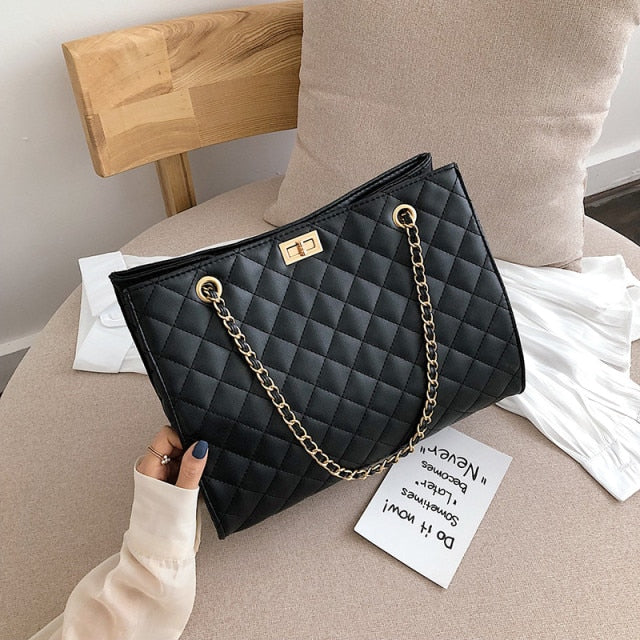 Big Tote Bags for Women Chain Crossbody Bag Diamond Lattice Shoulder Bag Female Large Leather Plaid Shopper Handbags