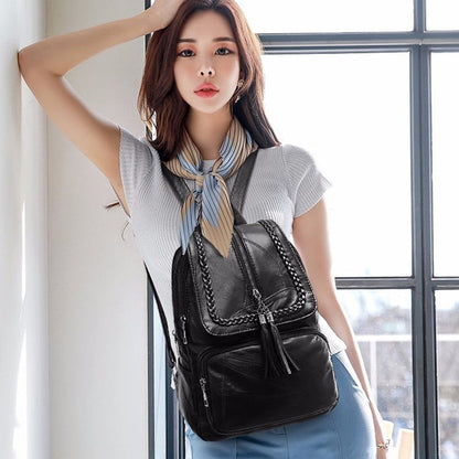 Realaiot Fashion Black Woman Backpack High Quality Youth PU Leather Backpacks for Teenage Girls Female School Bag Hot Sale Backpacks