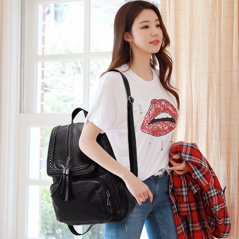 Realaiot Fashion Black Woman Backpack High Quality Youth PU Leather Backpacks for Teenage Girls Female School Bag Hot Sale Backpacks