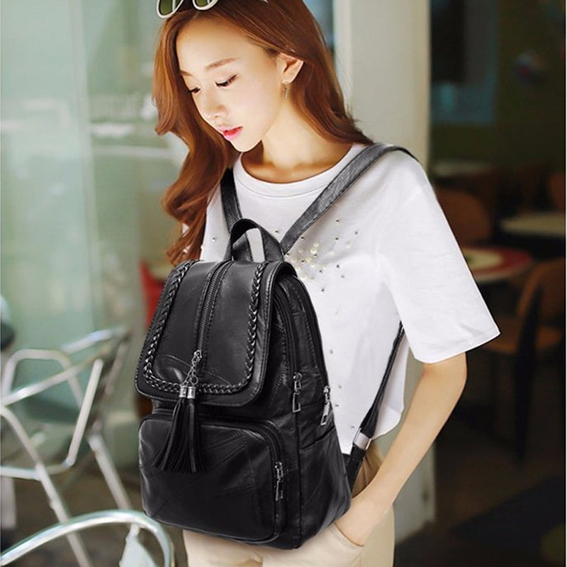 Realaiot Fashion Black Woman Backpack High Quality Youth PU Leather Backpacks for Teenage Girls Female School Bag Hot Sale Backpacks