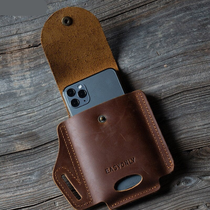 Realaiot 100% Genuine Leather Waist Belt Cellphone Bag For Men Male Vintage Travel Sport Portable Mobile Phone Cover Case Holder Holster