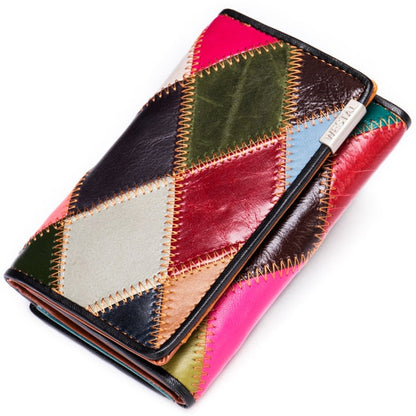 Realaiot Women's Wallet Genuine Leather Patchwork Wallet for Women Clutch Bags for Cellphone Women's Purses Coin Wallets Long 4202