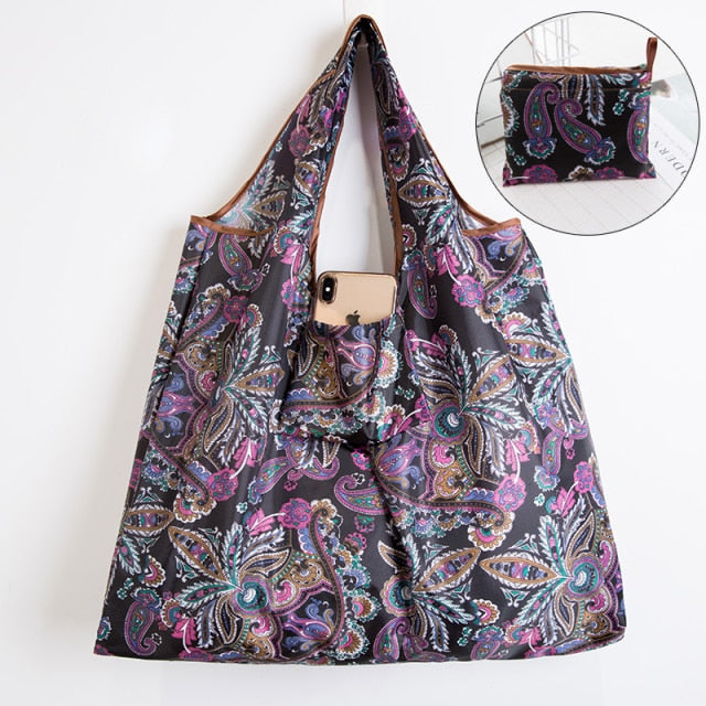 BIG Eco-Friendly Folding Shopping Bag Reusable Portable Shoulder Handbag for Travel Grocery Fashion Pocket Tote