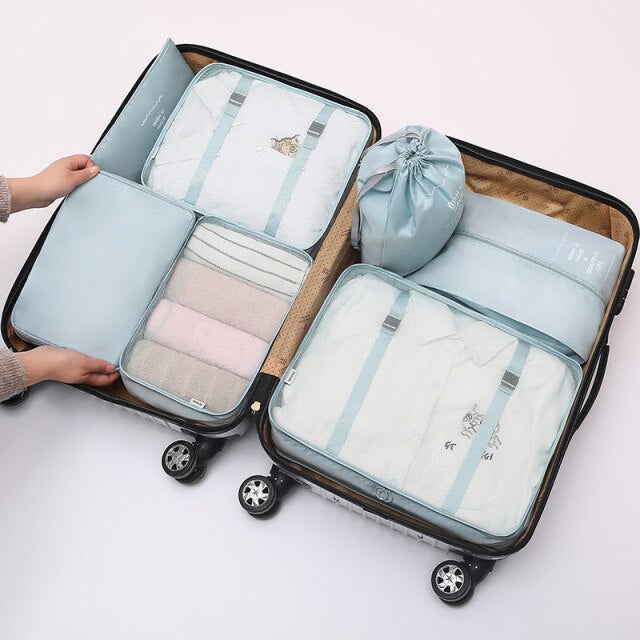 Realaiot 7Pcs/set Travel Luggage Organizer Clothes Storage Bag High Quality Waterproof Cosmetic Toiletrie Bag Travel Accessories